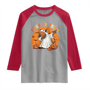Funny Capybara Halloween Raglan Shirt Trick Or Treat Cute Cappy Boo Ghost TS12 Sport Gray Red Print Your Wear
