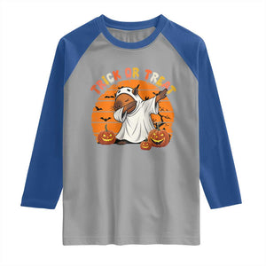 Funny Capybara Halloween Raglan Shirt Trick Or Treat Cute Cappy Boo Ghost TS12 Sport Gray Royal Print Your Wear