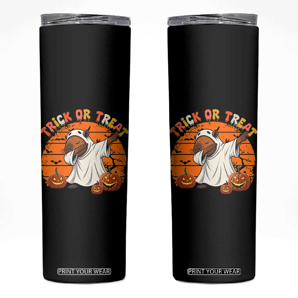 Funny Capybara Halloween Skinny Tumbler Trick Or Treat Cute Cappy Boo Ghost TS12 Black Print Your Wear