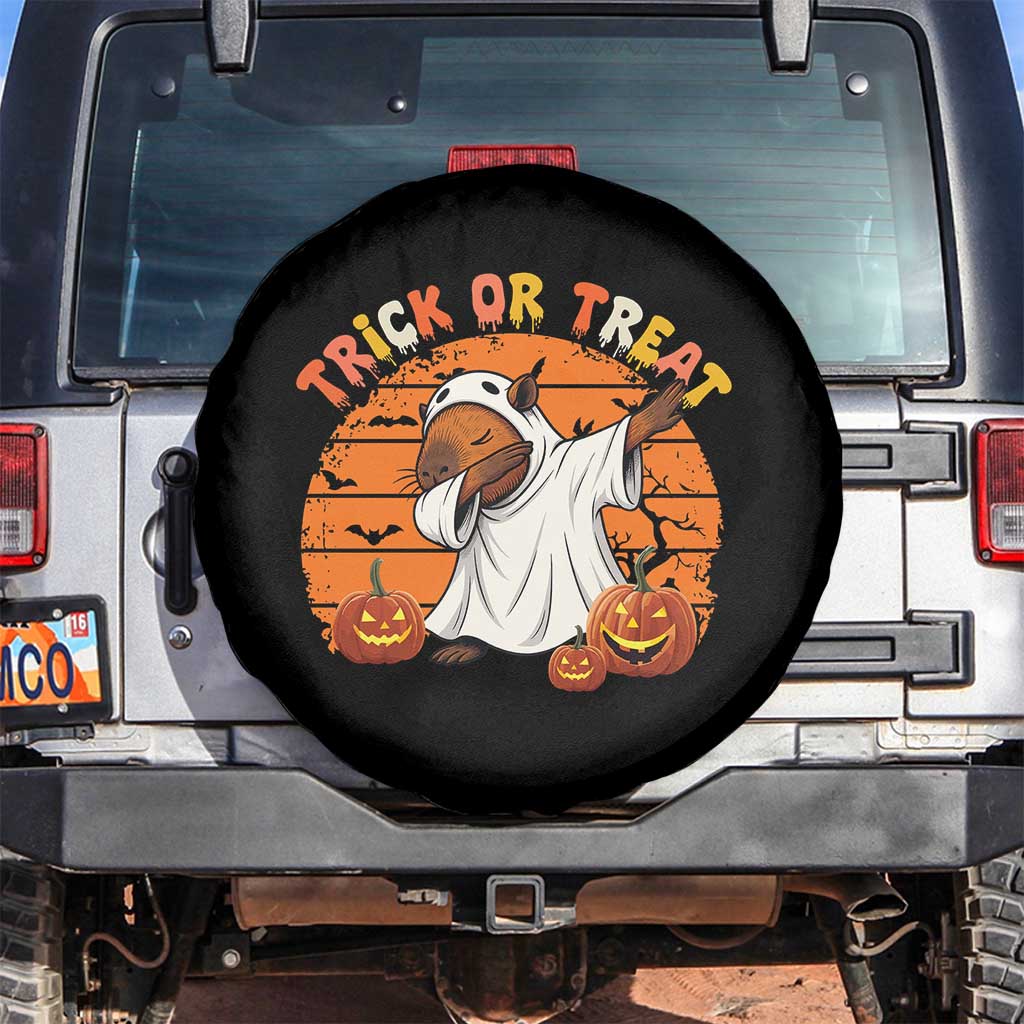 Funny Capybara Halloween Spare Tire Cover Trick Or Treat Cute Cappy Boo Ghost TS12 No hole Black Print Your Wear