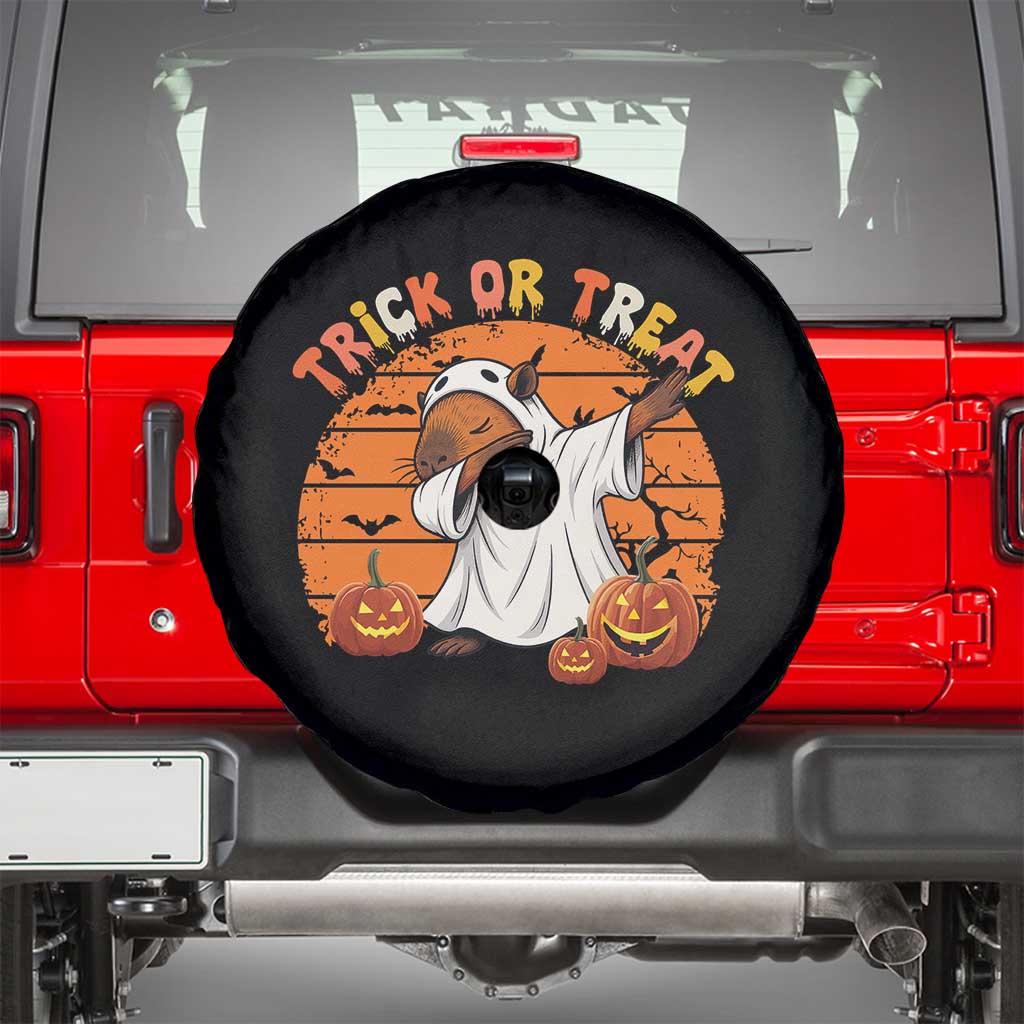 Funny Capybara Halloween Spare Tire Cover Trick Or Treat Cute Cappy Boo Ghost TS12 Black Print Your Wear