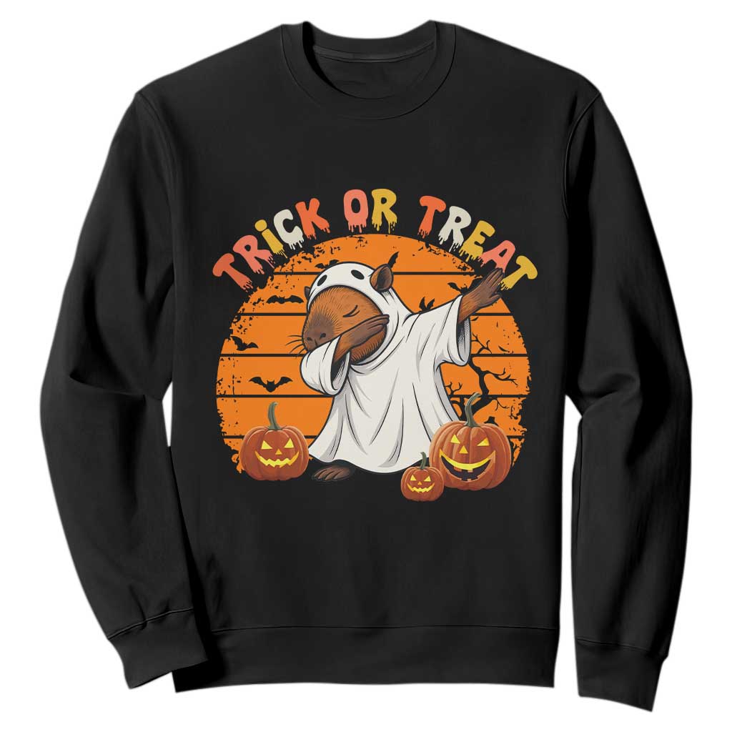 Funny Capybara Halloween Sweatshirt Trick Or Treat Cute Cappy Boo Ghost TS12 Black Print Your Wear