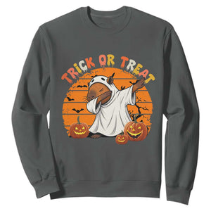 Funny Capybara Halloween Sweatshirt Trick Or Treat Cute Cappy Boo Ghost TS12 Dark Heather Print Your Wear
