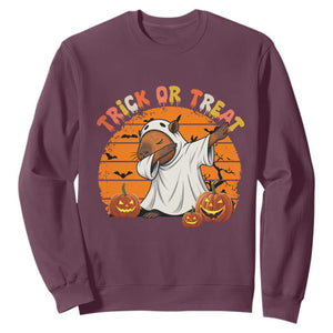 Funny Capybara Halloween Sweatshirt Trick Or Treat Cute Cappy Boo Ghost TS12 Maroon Print Your Wear