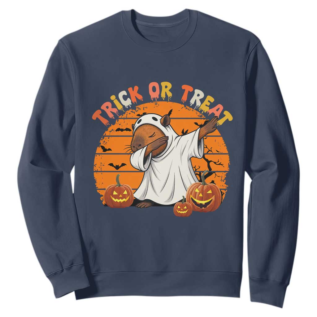 Funny Capybara Halloween Sweatshirt Trick Or Treat Cute Cappy Boo Ghost TS12 Navy Print Your Wear
