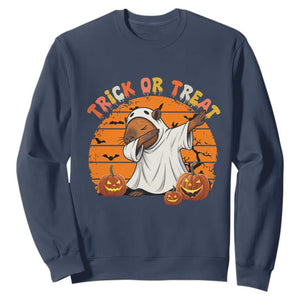 Funny Capybara Halloween Sweatshirt Trick Or Treat Cute Cappy Boo Ghost TS12 Navy Print Your Wear