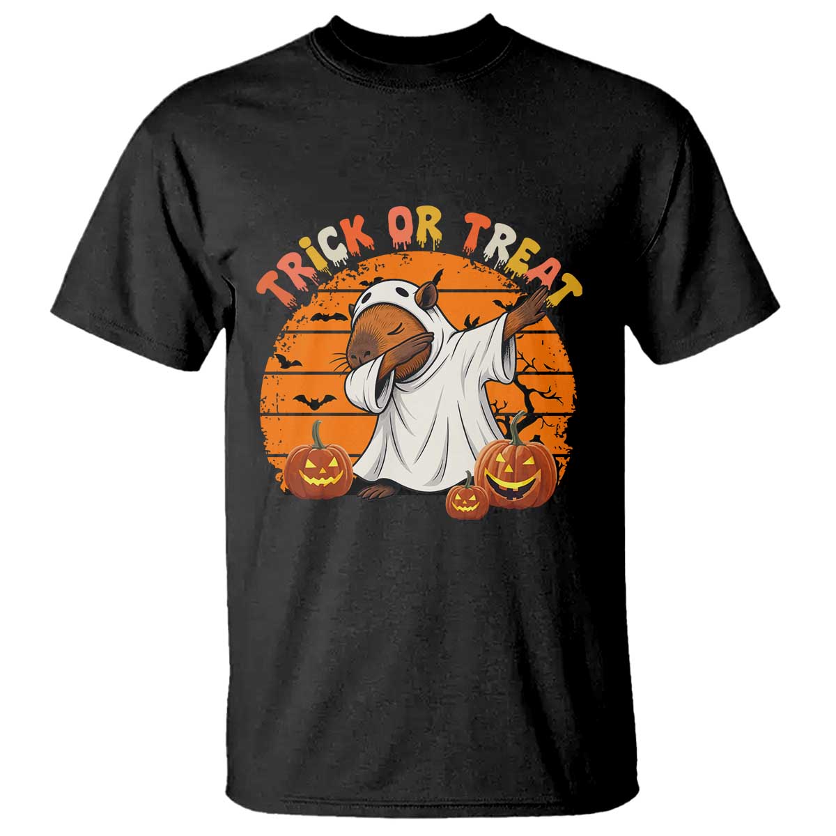 Funny Capybara Halloween T Shirt Trick Or Treat Cute Cappy Boo Ghost TS12 Black Print Your Wear