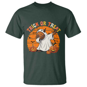 Funny Capybara Halloween T Shirt Trick Or Treat Cute Cappy Boo Ghost TS12 Dark Forest Green Print Your Wear