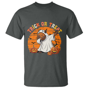 Funny Capybara Halloween T Shirt Trick Or Treat Cute Cappy Boo Ghost TS12 Dark Heather Print Your Wear