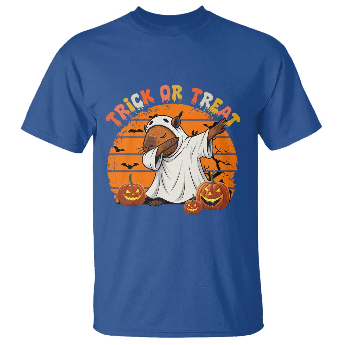 Funny Capybara Halloween T Shirt Trick Or Treat Cute Cappy Boo Ghost TS12 Royal Blue Print Your Wear