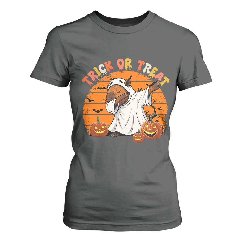 Funny Capybara Halloween T Shirt For Women Trick Or Treat Cute Cappy Boo Ghost TS12 Dark Heather Print Your Wear