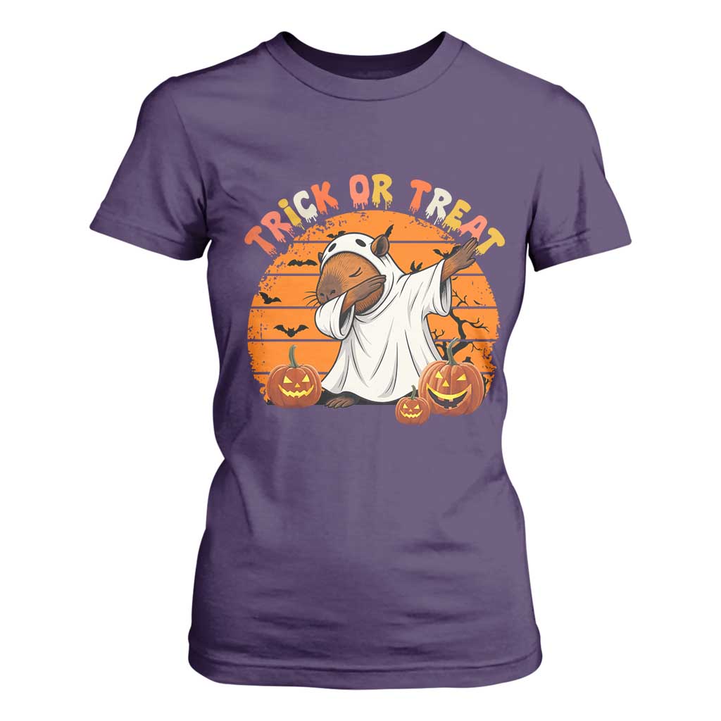 Funny Capybara Halloween T Shirt For Women Trick Or Treat Cute Cappy Boo Ghost TS12 Purple Print Your Wear