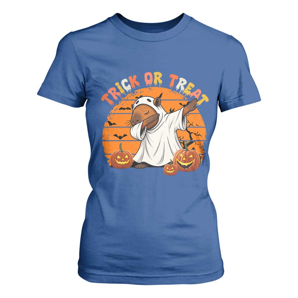Funny Capybara Halloween T Shirt For Women Trick Or Treat Cute Cappy Boo Ghost TS12 Royal Blue Print Your Wear