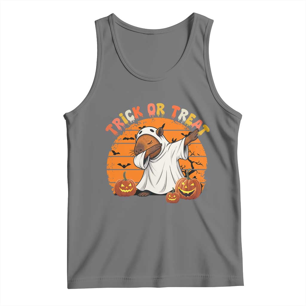 Funny Capybara Halloween Tank Top Trick Or Treat Cute Cappy Boo Ghost TS12 Black Heather Print Your Wear