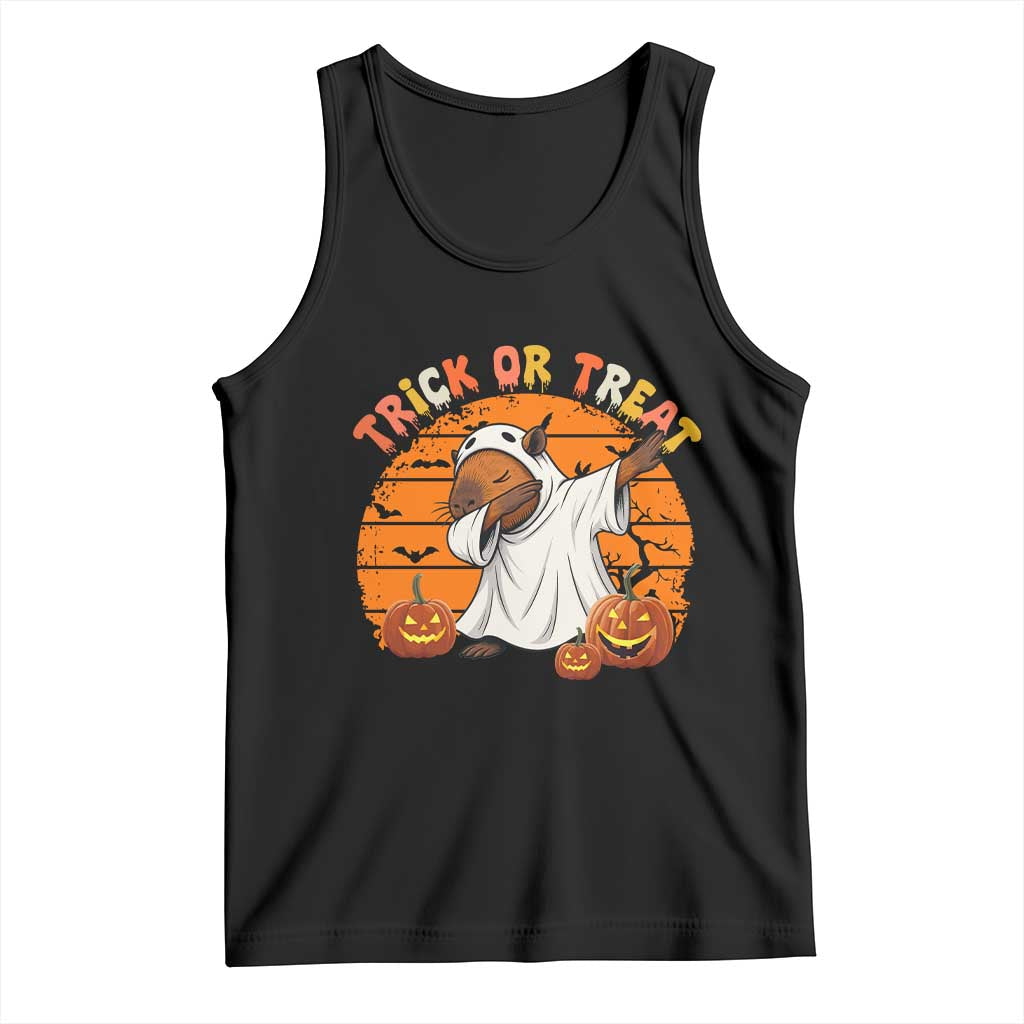 Funny Capybara Halloween Tank Top Trick Or Treat Cute Cappy Boo Ghost TS12 Black Print Your Wear