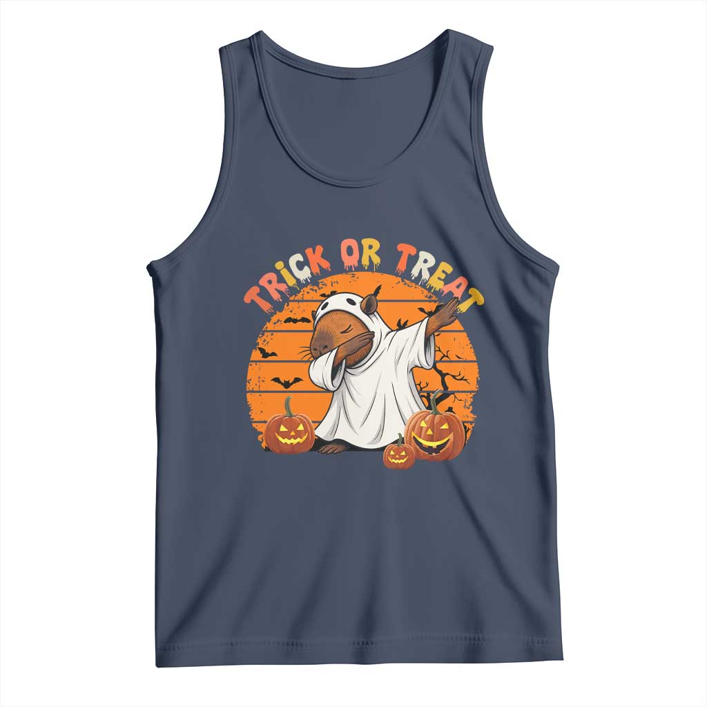 Funny Capybara Halloween Tank Top Trick Or Treat Cute Cappy Boo Ghost TS12 Navy Print Your Wear