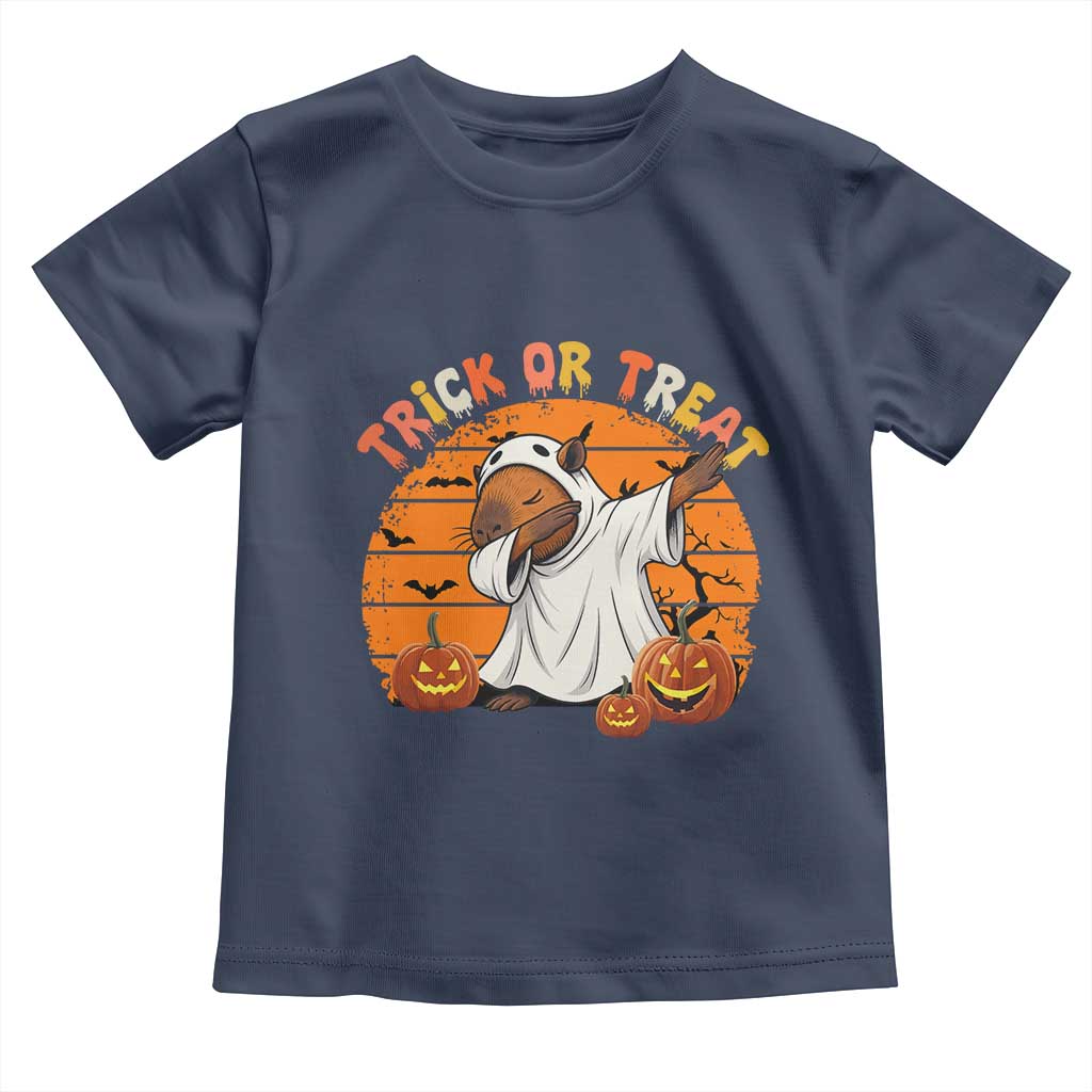 Funny Capybara Halloween Toddler T Shirt Trick Or Treat Cute Cappy Boo Ghost TS12 Navy Print Your Wear