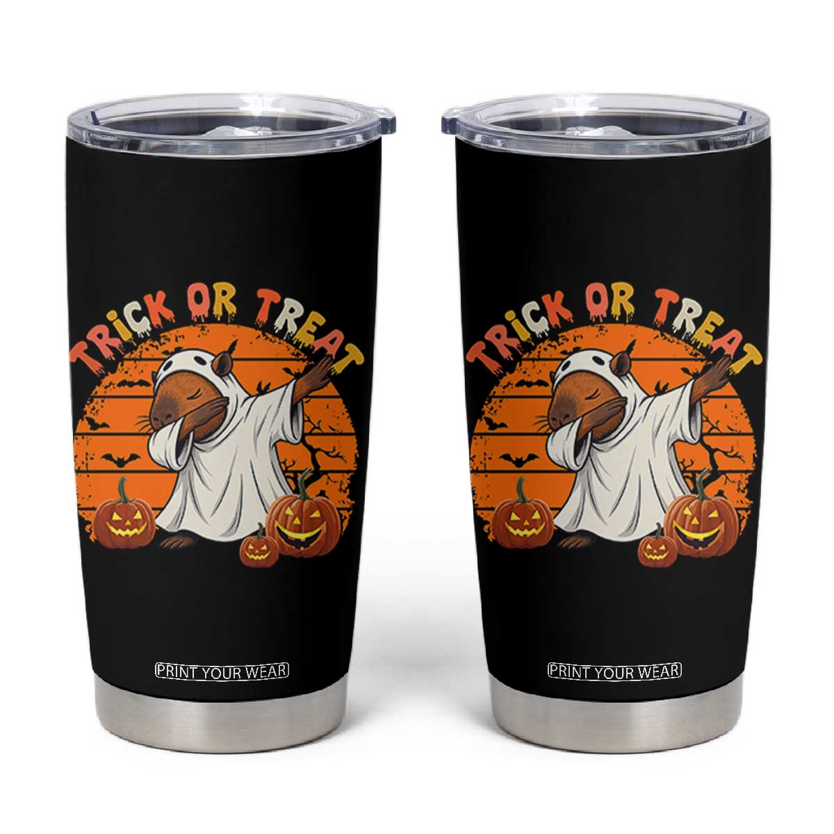 Funny Capybara Halloween Tumbler Cup Trick Or Treat Cute Cappy Boo Ghost TS12 Black Print Your Wear