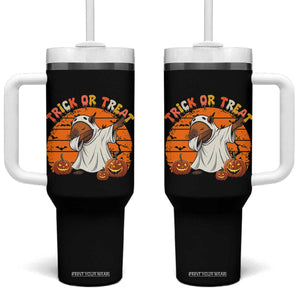 Funny Capybara Halloween Tumbler With Handle Trick Or Treat Cute Cappy Boo Ghost TS12 One Size: 40 oz Black Print Your Wear
