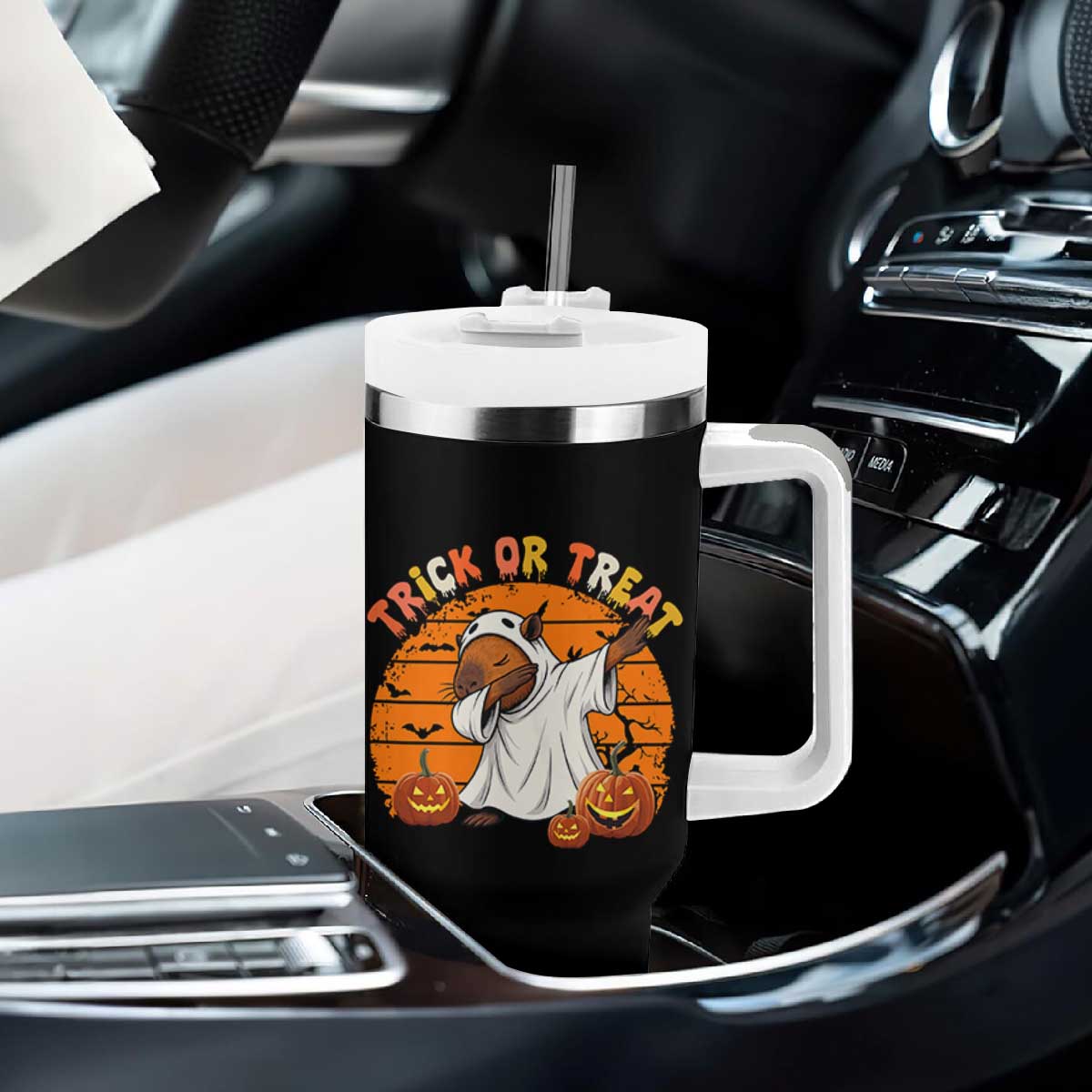 Funny Capybara Halloween Tumbler With Handle Trick Or Treat Cute Cappy Boo Ghost TS12 Print Your Wear