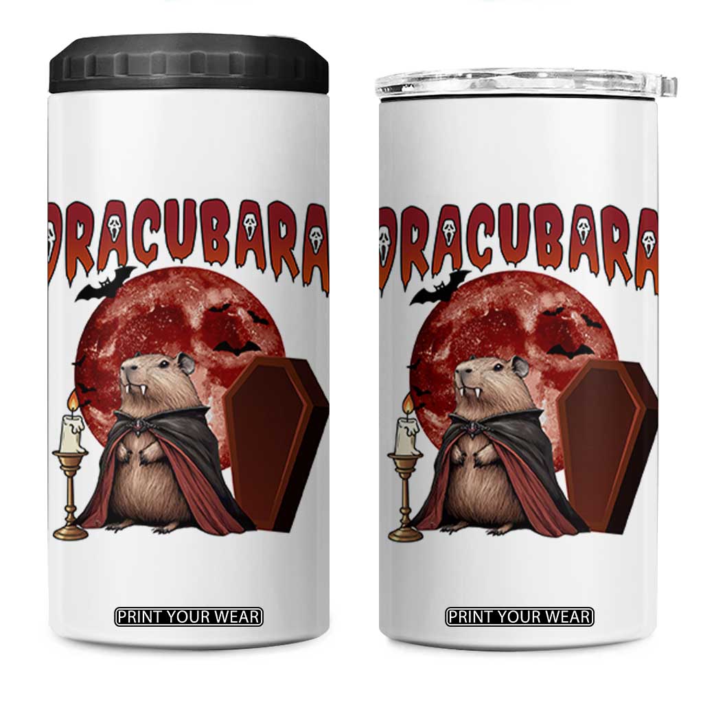 Halloween Capybara 4 in 1 Can Cooler Tumbler Funny Dracubara In Dracula Outfit TS12 One Size: 16 oz White Print Your Wear