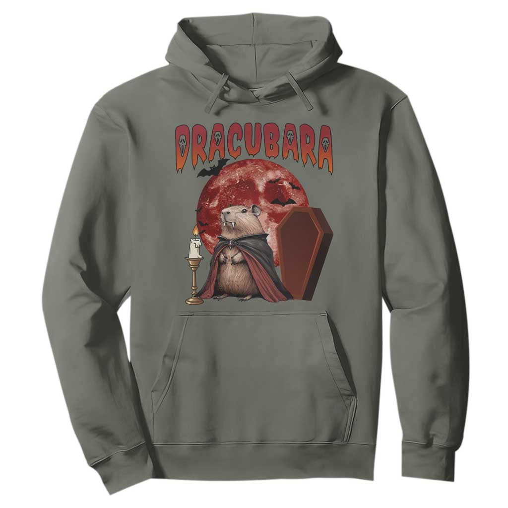 Halloween Capybara Hoodie Funny Dracubara In Dracula Outfit TS12 Military Green Print Your Wear
