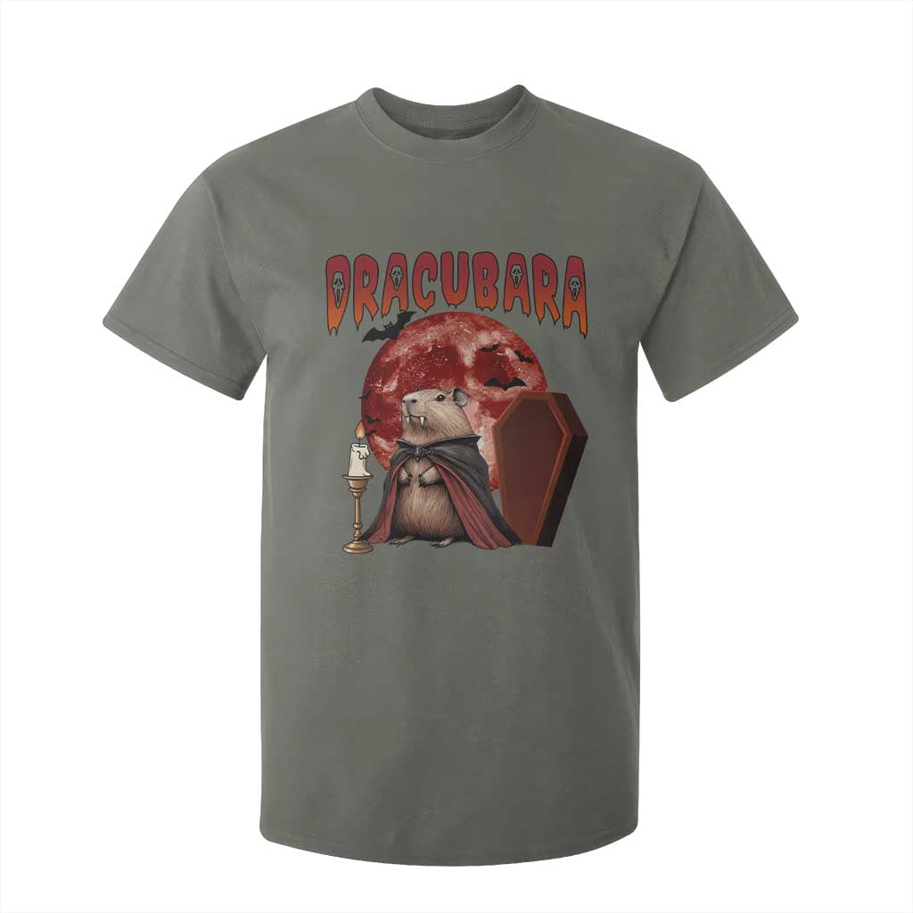 Halloween Capybara T Shirt For Kid Funny Dracubara In Dracula Outfit TS12 Military Green Print Your Wear