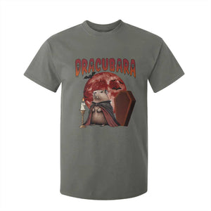 Halloween Capybara T Shirt For Kid Funny Dracubara In Dracula Outfit TS12 Military Green Print Your Wear