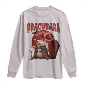 Halloween Capybara Long Sleeve Shirt Funny Dracubara In Dracula Outfit TS12 Ice Gray Print Your Wear