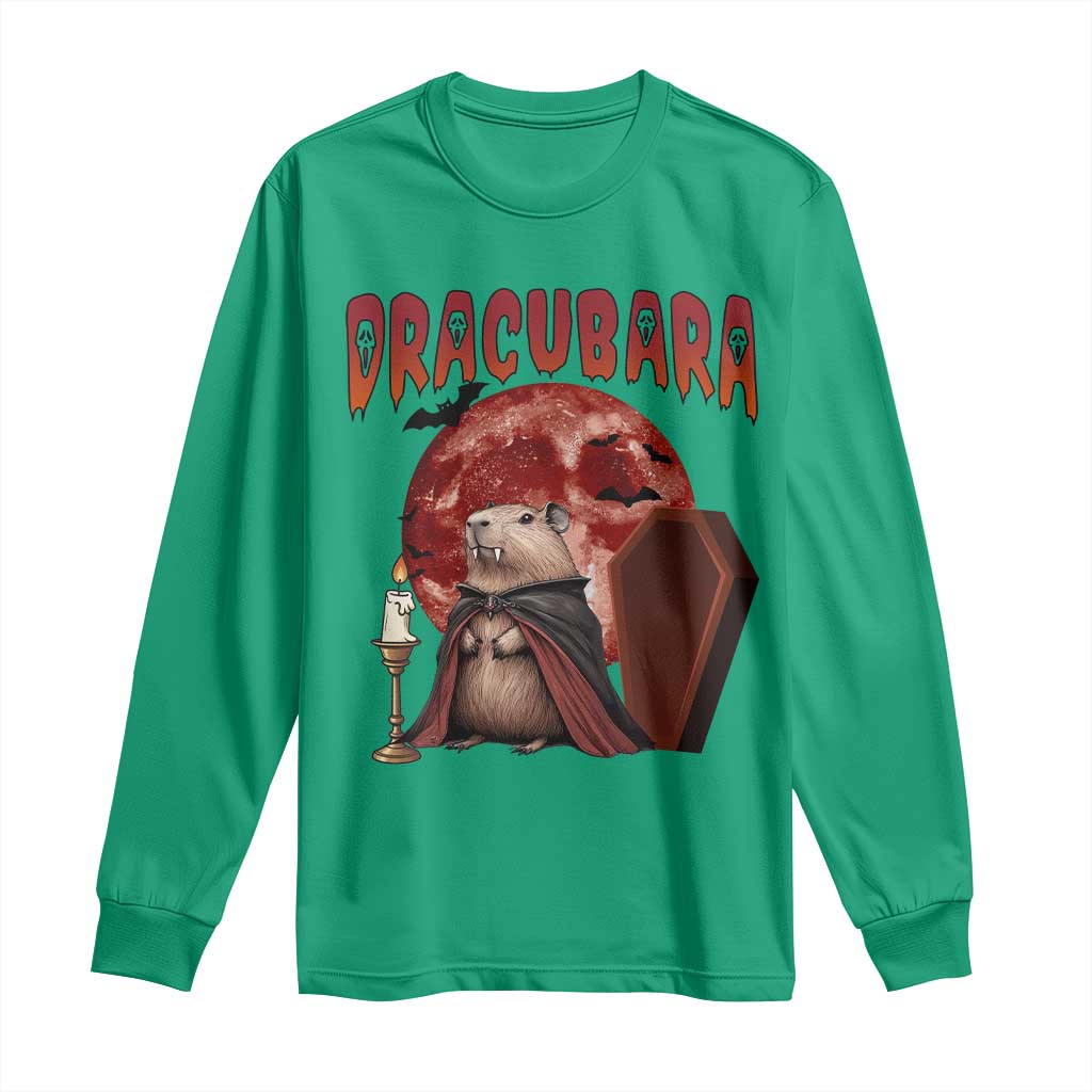 Halloween Capybara Long Sleeve Shirt Funny Dracubara In Dracula Outfit TS12 Irish Green Print Your Wear