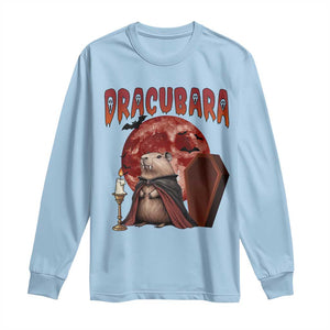 Halloween Capybara Long Sleeve Shirt Funny Dracubara In Dracula Outfit TS12 Light Blue Print Your Wear