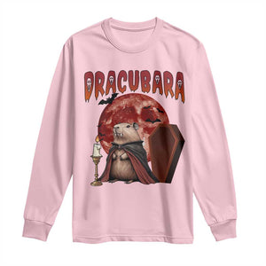 Halloween Capybara Long Sleeve Shirt Funny Dracubara In Dracula Outfit TS12 Light Pink Print Your Wear