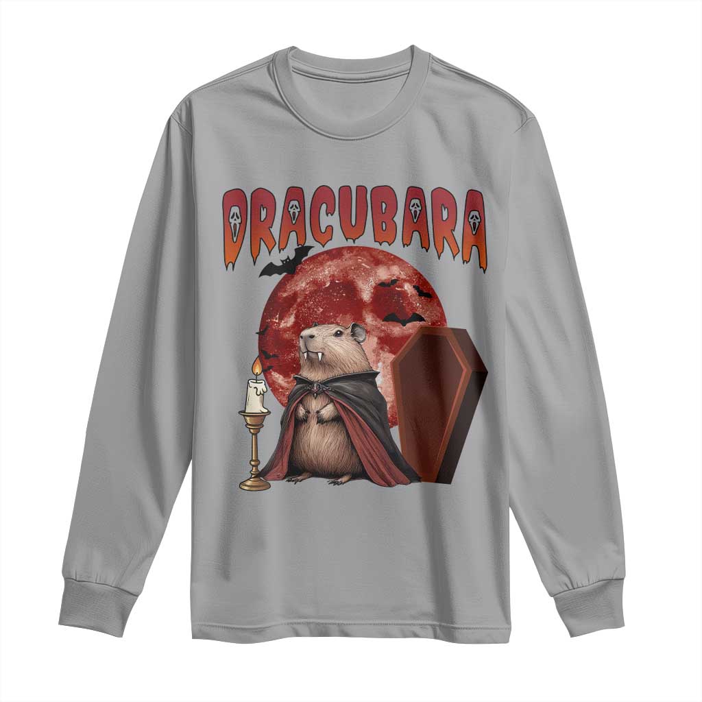 Halloween Capybara Long Sleeve Shirt Funny Dracubara In Dracula Outfit TS12 Sport Gray Print Your Wear