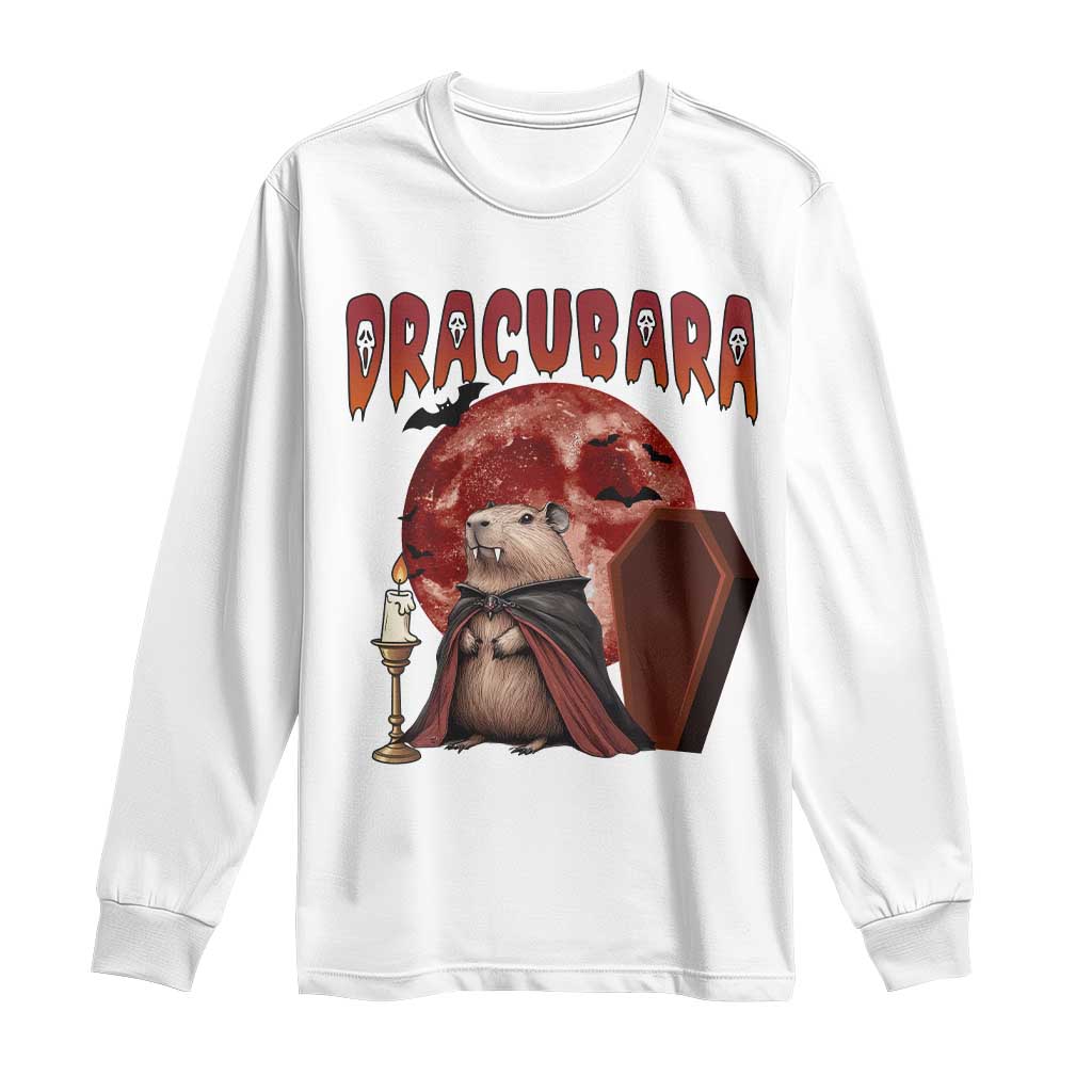 Halloween Capybara Long Sleeve Shirt Funny Dracubara In Dracula Outfit TS12 White Print Your Wear