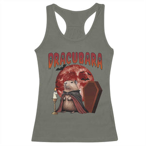 Halloween Capybara Racerback Tank Top Funny Dracubara In Dracula Outfit TS12 Military Green Print Your Wear
