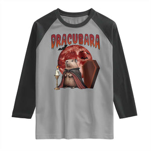 Halloween Capybara Raglan Shirt Funny Dracubara In Dracula Outfit TS12 Sport Gray Black Print Your Wear
