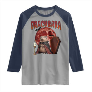 Halloween Capybara Raglan Shirt Funny Dracubara In Dracula Outfit TS12 Sport Gray Navy Print Your Wear
