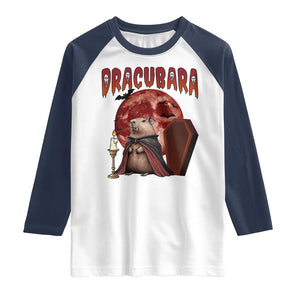Halloween Capybara Raglan Shirt Funny Dracubara In Dracula Outfit TS12 White Navy Print Your Wear
