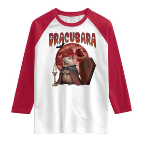 Halloween Capybara Raglan Shirt Funny Dracubara In Dracula Outfit TS12 White Red Print Your Wear