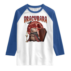 Halloween Capybara Raglan Shirt Funny Dracubara In Dracula Outfit TS12 White Royal Print Your Wear
