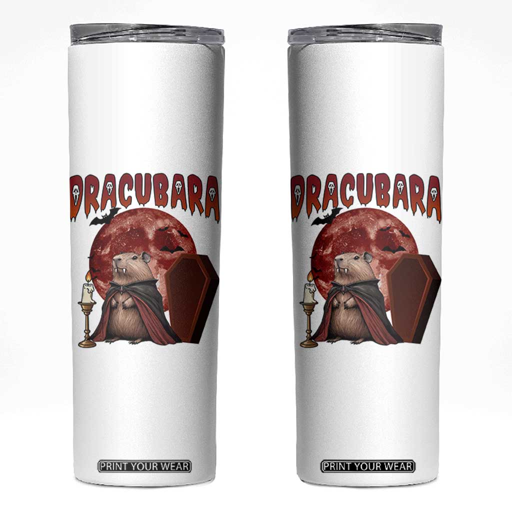 Halloween Capybara Skinny Tumbler Funny Dracubara In Dracula Outfit TS12 White Print Your Wear