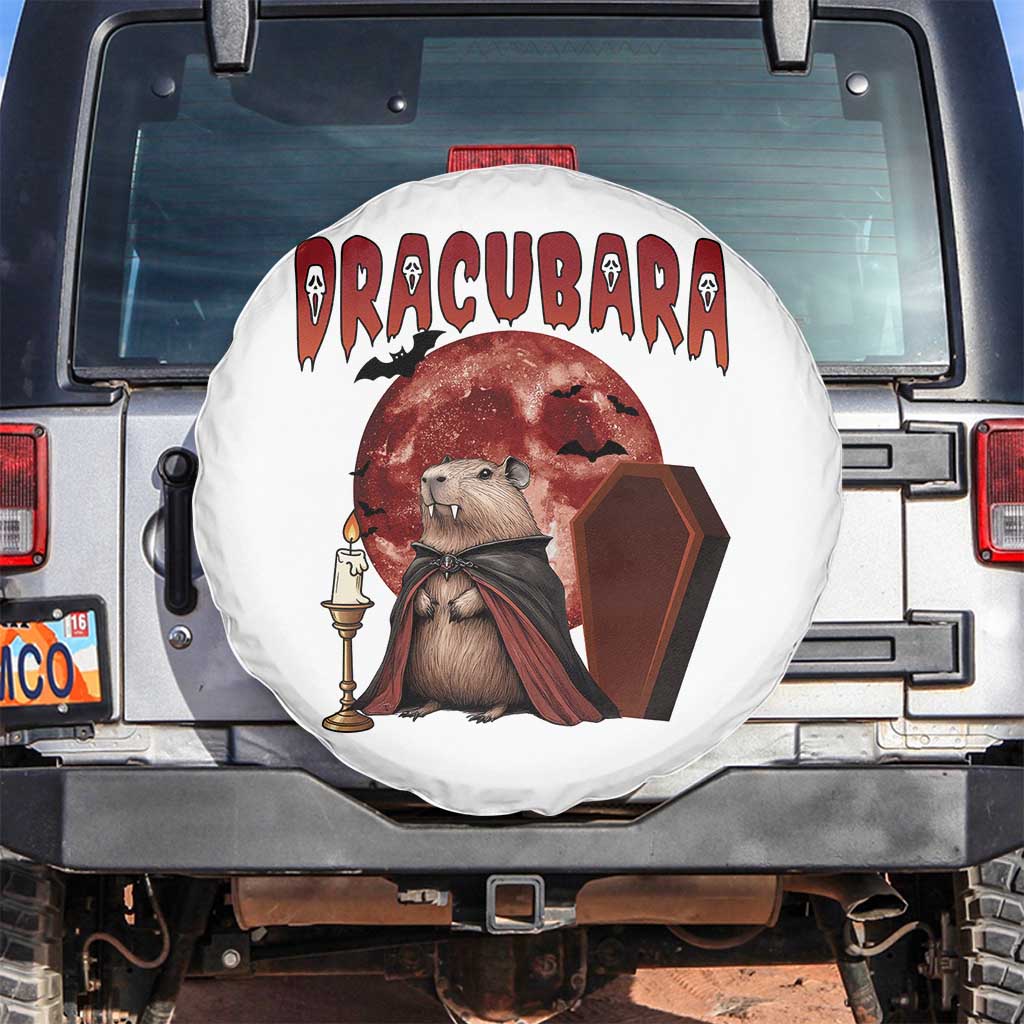 Halloween Capybara Spare Tire Cover Funny Dracubara In Dracula Outfit TS12 No hole White Print Your Wear