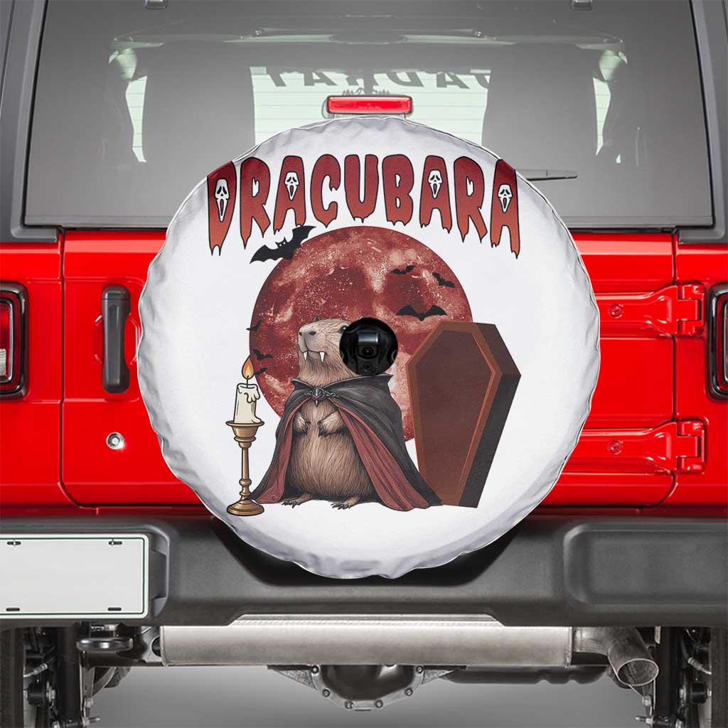 Halloween Capybara Spare Tire Cover Funny Dracubara In Dracula Outfit TS12 White Print Your Wear