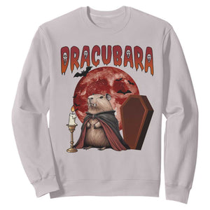 Halloween Capybara Sweatshirt Funny Dracubara In Dracula Outfit TS12 Ice Gray Print Your Wear