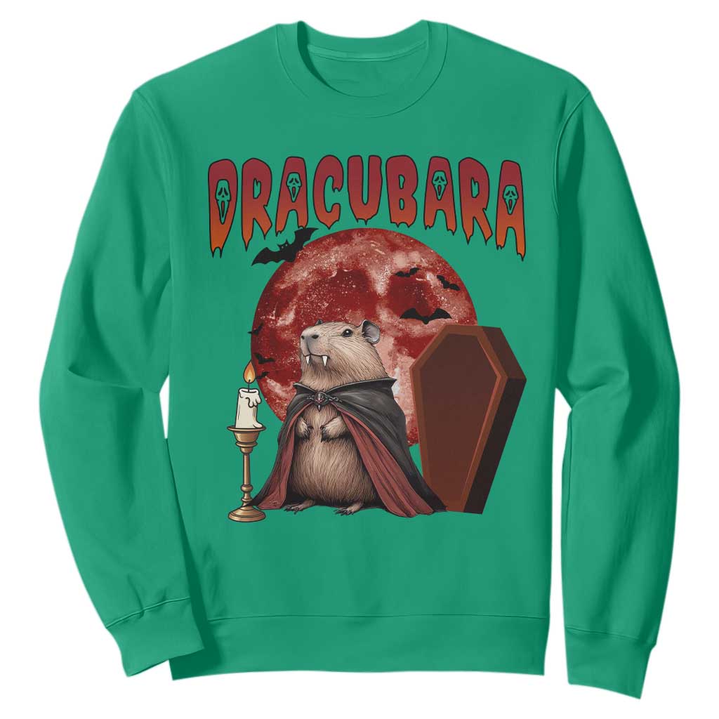 Halloween Capybara Sweatshirt Funny Dracubara In Dracula Outfit TS12 Irish Green Print Your Wear