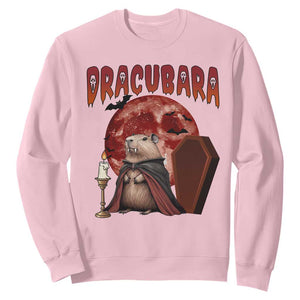 Halloween Capybara Sweatshirt Funny Dracubara In Dracula Outfit TS12 Light Pink Print Your Wear