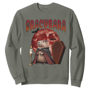 Halloween Capybara Sweatshirt Funny Dracubara In Dracula Outfit TS12 Military Green Print Your Wear