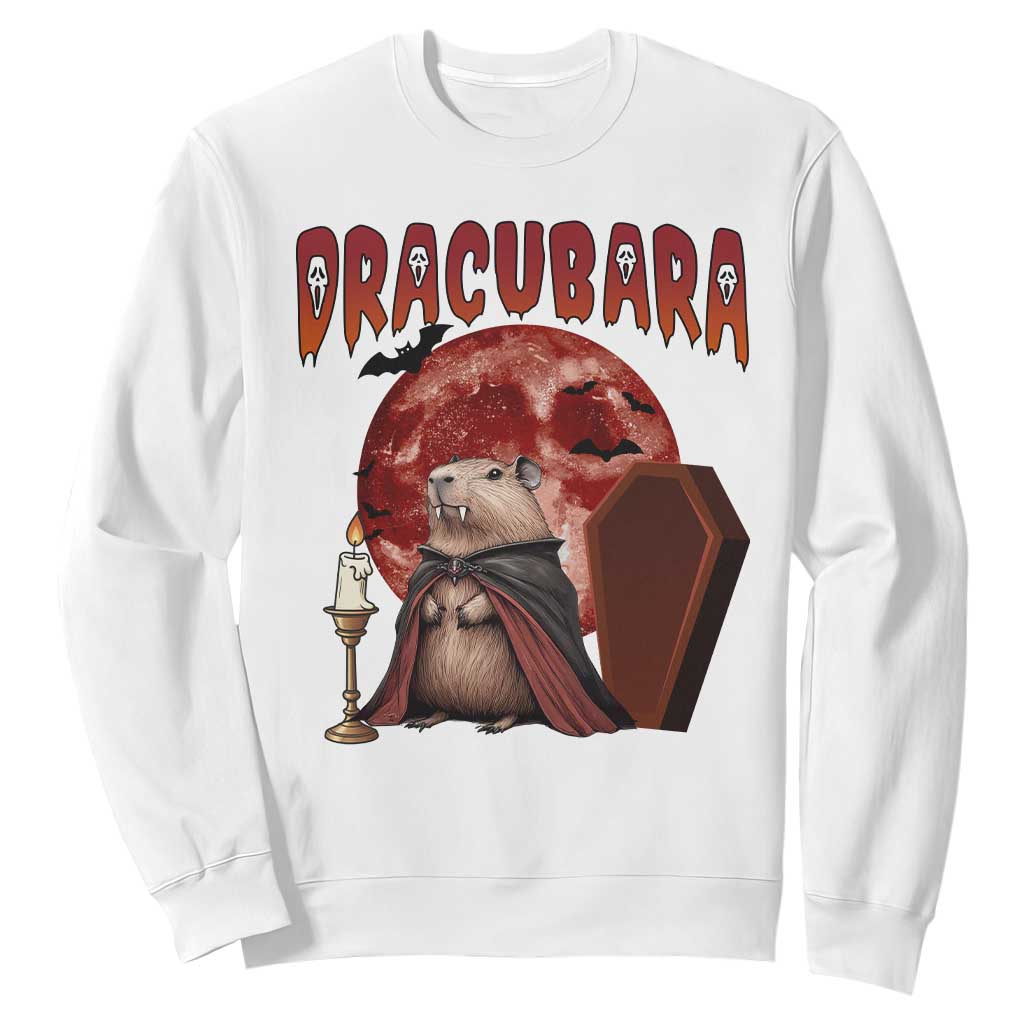 Halloween Capybara Sweatshirt Funny Dracubara In Dracula Outfit TS12 White Print Your Wear