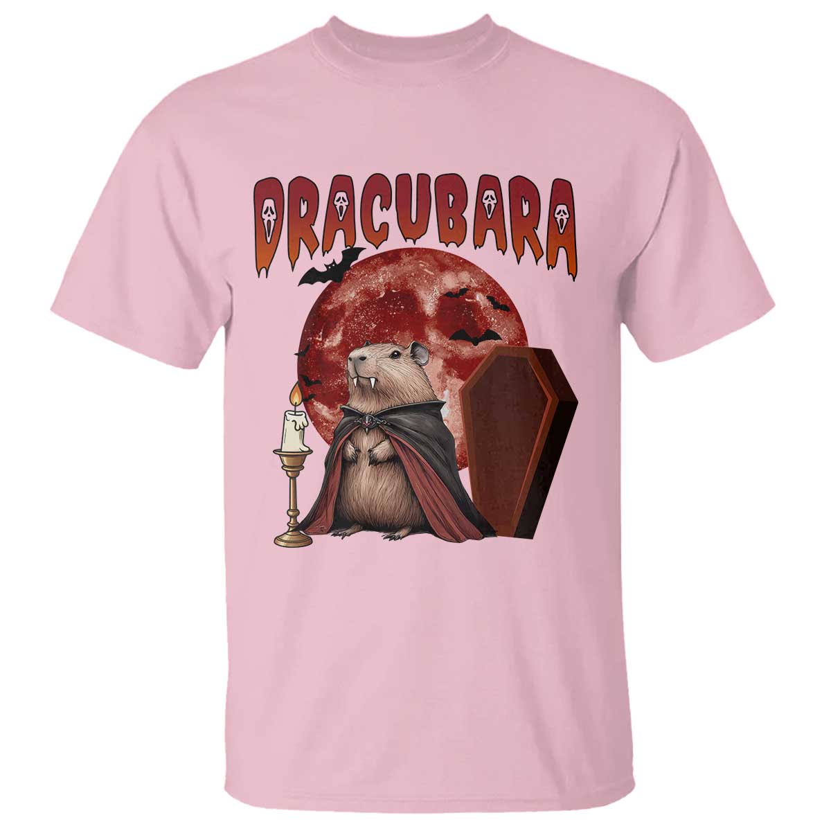 Halloween Capybara T Shirt Funny Dracubara In Dracula Outfit TS12 Light Pink Print Your Wear