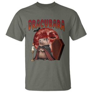Halloween Capybara T Shirt Funny Dracubara In Dracula Outfit TS12 Military Green Print Your Wear